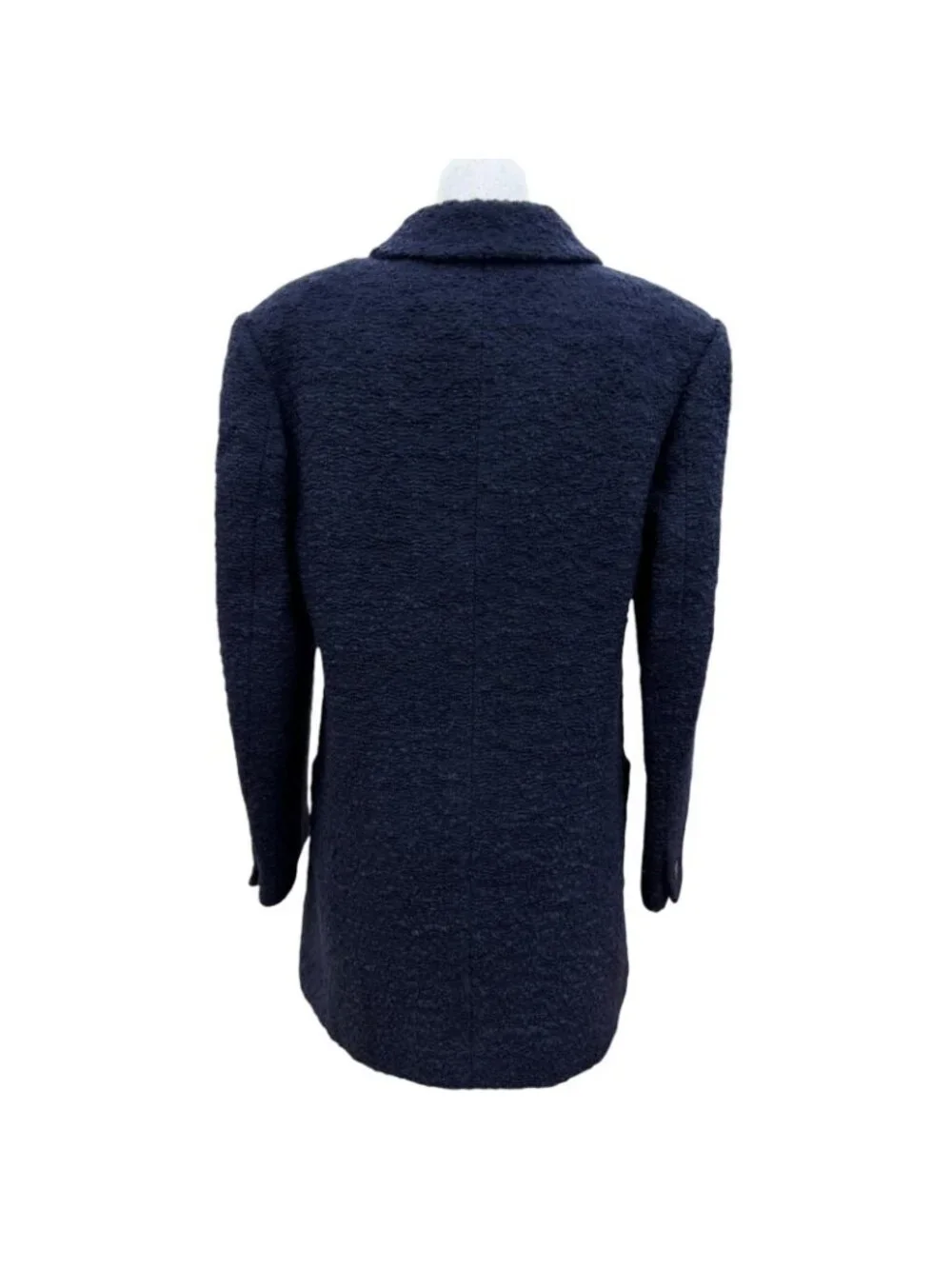 Chanel Wool Mohair CC Logo Button Tweed Coat Navy 38